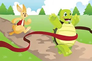 Ein Vektorillustration von Echse und Hasen, die rennen
