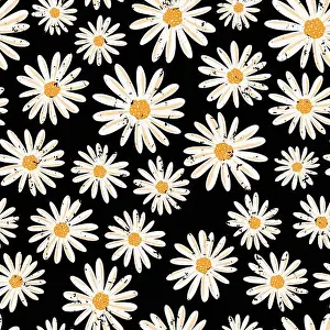 Gerahmter Druck : Antikes Daisy-Blumen-Seamless-Vektormuster Gerahmter Druck : Antikes Daisy-Blumen-Seamless-Vektormuster