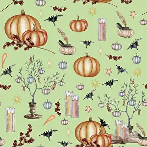 Wasserfarben-Halloween-Muster ohne Schnitt. Perfekt für Karten oder Poster, Halloween-Design, Rezept oder Speisekarte. Feiertag