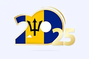 Jahr 2025 mit Flagge von Barbados Muster. Vektor-Illustration