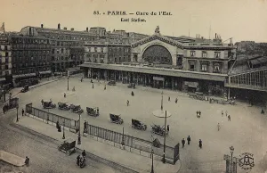 Vintage Railway Scene Drucke: Animated view of the Gare de l'Est, Paris; postcard