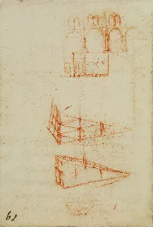 Schizzi für einige Architektur; Entwurf aus dem Codex Forster III, 15v.