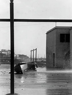 Windy Weather Photography Drucke: Two boats splashed by a rough sea