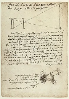 Leonardo da Vincis Studie zu Bombarda und Entwurf zur Messung von Körpern aus einer feste, entfernten Position