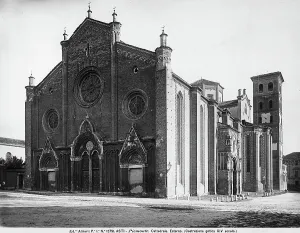 European Gothic Architecture History Drucke: Front and one side of Cathedral of Asti