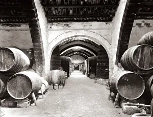 Wine Cellar Architecture Drucke: Cellar with barrels of marsala