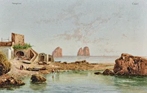 Colorful Vintage Postcards Drucke: The cliffs of Capri; postcard, color print