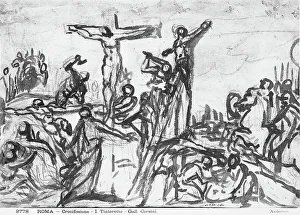 High Renaissance Period Drucke: Crucifixion study, drawing by Tintoretto preserved in the Gabinetto Nazionale delle Stampe (National Print Cabinet)