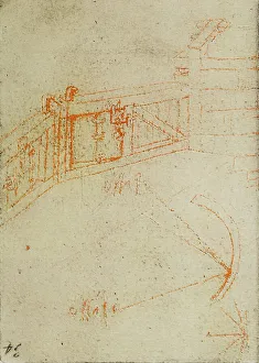 Entwurf für eine Holzkonstruktion; Zeichnung aus dem Codice Forster III, c.57v