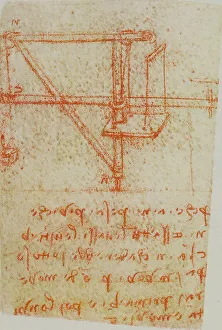 Leonardo Da Vinci Inventions Drucke: Device for lifting weights, writings from the Codex Forster III