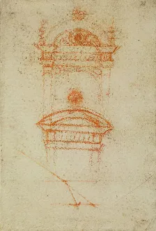 Renaissance Architecture Elements Drucke: Two doors and a lunette, drawing from the Codex Forster III