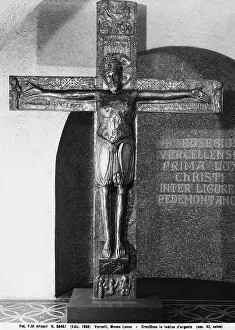 Male Nude Human Body Art Drucke: Embossed silver sheet crucifix, in the Museo Leone, Vercelli