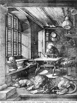 Renaissance Baroque Periods Europe Drucke: Engraving depicting St. Jerome in his study, by Albrecht Durer, Corsini Gallery, Rome