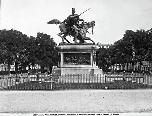 Equestrian Monument Drucke: Equestrian monument to Ferdinando, duke of Genova, work by Alfonso Balzico, Turin