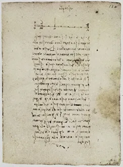 Leonardo da Vincis physikalische Studie mit Berechnungen und Proportionen, Codice Forster II, Blatt 120r