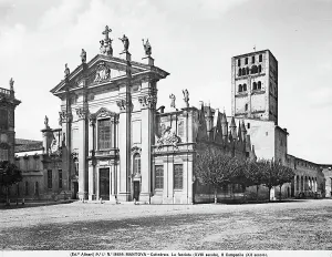 Romanesque Bell Tower Drucke: Facade and bell tower of the Cathedral of St