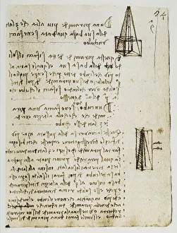 Geometrische Notizen mit Kuben und Pyramiden; Codice Forster I, c.26r