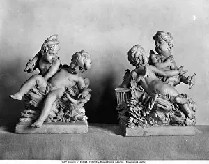 Greco Roman Mythology Art Drucke: Two group scultures in ceramic with Cupids