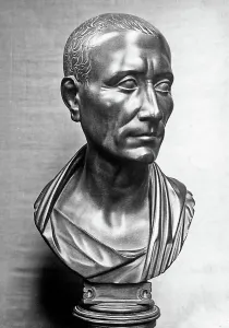 Ancient European Civilization Artifacts Drucke: Head in basalt of Julius Caesar kept in Berlin