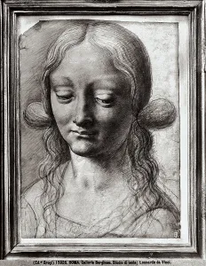 Renaissance Baroque Styles Period Drucke: Head study, drawing by Leonardo da Vinci, in the Borghese Gallery in Rome