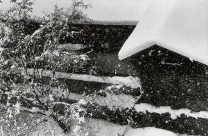 Ein Haus während eines Schneesturms
