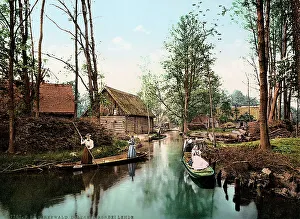 Germany Rural Landscape Drucke: Some huts along a river, in Spreewald