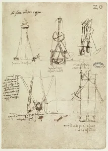 European Renaissance Styles Drucke: A machine for extracting water and a fireplace