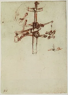 Renaissance Baroque Period Drucke: A mechanical device, drawing from the Codex Forster II