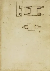 High Renaissance Drawings Drucke: Two mechanical devices, writings from the Codex Forster III
