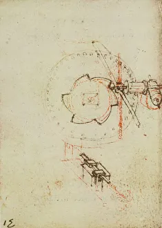 Mechanismen und Zahnräder; Zeichnung aus dem Codex Forster III, c.60v