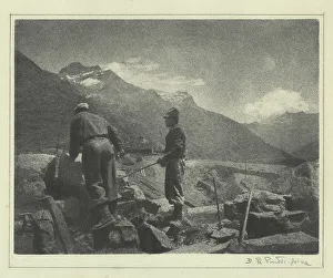 Raw Material Extraction Drucke: Two men in a mountain quarry
