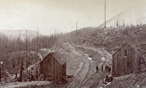 Vintage Railway Architecture Images Drucke: Mountain landscape: in the background