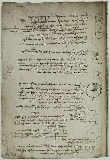 Renaissance Baroque Period Artwork Drucke: Notes on gravity, written by Leonardo da Vinci