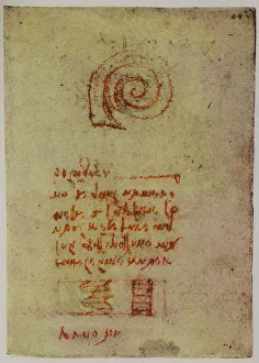 Leonardo da Vincis Studie zu Osservazioni sul moto circolare dellacqua im Codice Forster II, c.44r