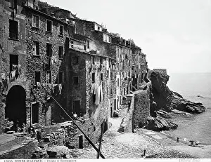 Landschaften Drucke: Panorama des Dorfes Riomaggiore, einer der Cinque Terre, in der Nähe von La Spezia