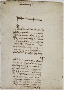 Ein Physikversuch mit einer Waage und einem Gewicht; Codice Forster II, c.153v