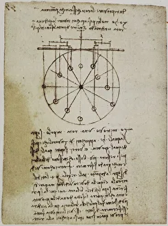Ein Physik-Experiment mit einer Räderwelle und Gewichten aus dem Codice Forster II, c.104v