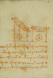 High Renaissance Artwork Drucke: Physics study on weights, page from the Codex Forster III