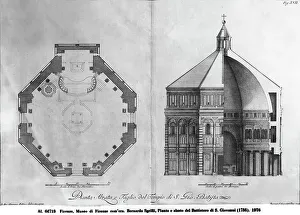 Christian Religious Architecture Europe Drucke: Plan and elevation of the Baptistry of San Giovanni