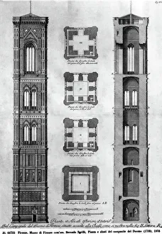 Bell Tower Design Drucke: Plan and elevation of the cathedral bell tower
