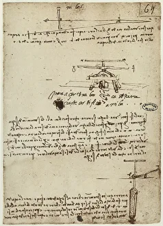 Leonardo da Vincis Entwurf für eine Bohrmaschine; Codice B (2173), c.65r., im Institut der Französischen Akademie in Paris aufbewahrt