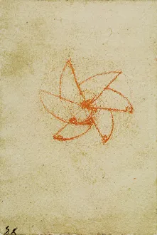 High Renaissance Art Europe Drucke: A propeller, drawing from the Codex Forster III