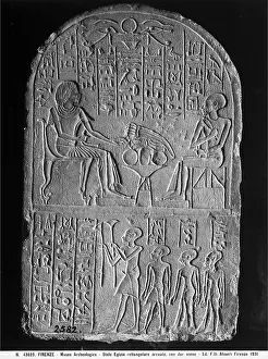 Archaeological Museum Artifacts Drucke: Rectangular Egyptian stele depicting two religious scenes