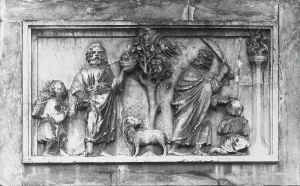 Bassorilievo "Il Sacrificio di Isacco" auf der Fassade der Basilika San Marco in Venedig