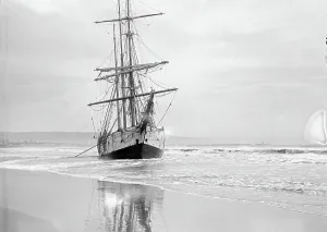 Water Transportation Methods Drucke: Sailing boat beached