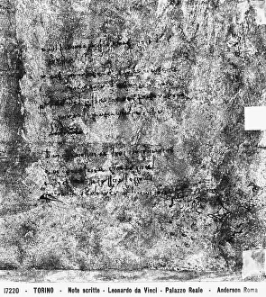 European Historical Documents Drucke: Sheet of paper with Leonardo da Vinci's notes, in the British Museum in London