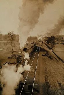 Steam Engine Locomotive Drucke: Steam-engine freight train in the great West