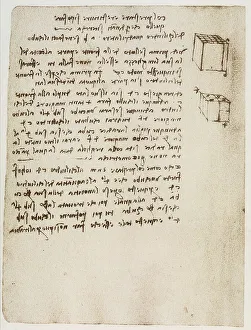Studien zum Würfel; Eintrag im Codex Forster I, c.8V, von Leonardo da Vinci und aufbewahrt im Victoria and Albert Museum in London