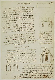 Leonardo da Vincis Skizze zu einem Architekturstudium, Codex A (2172), Blatt 53r.