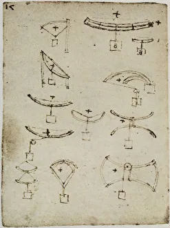 Da Vinci Sketches Drucke: Study on balancing weights, page from the Codex Forster II